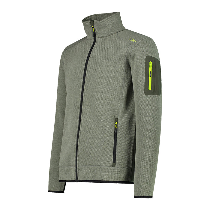 Man-Jacket-Knitted-CMP-Oil-Green-Acido-Giacca-in-Pile-Uomo