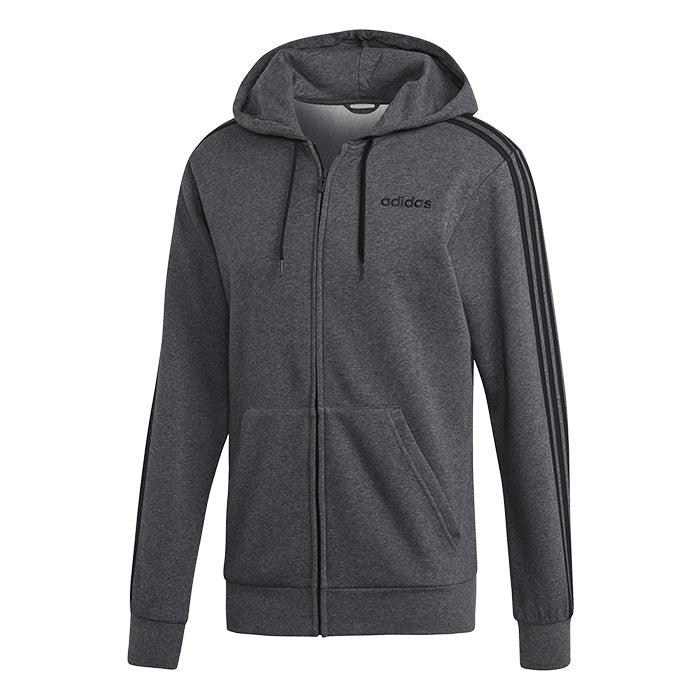 Adidas Essential Stripes Full Zip Hoodie Dark Grey Heather Black