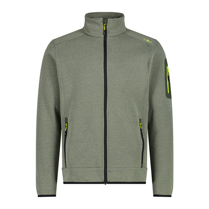 Man-Jacket-Knitted-CMP-Oil-Green-Acido-Giacca-in-Pile-Uomo