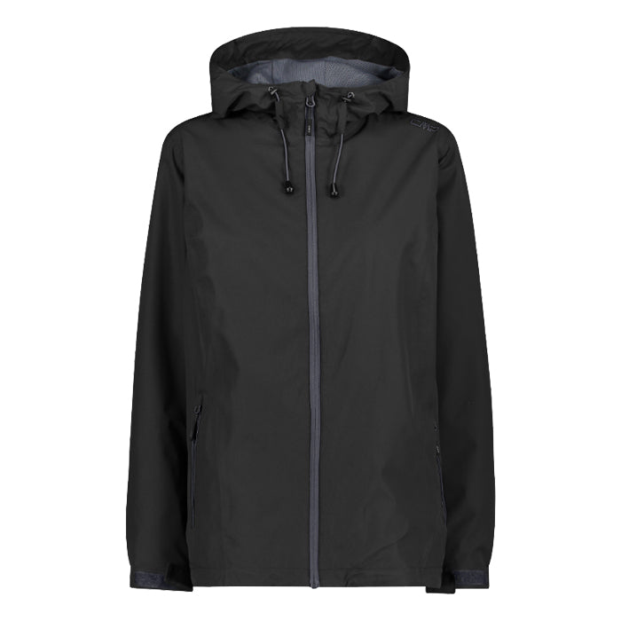 Woman-Jacket-Snaps-Hood-CMP-Black-Giacca-Impermeabile-Donna