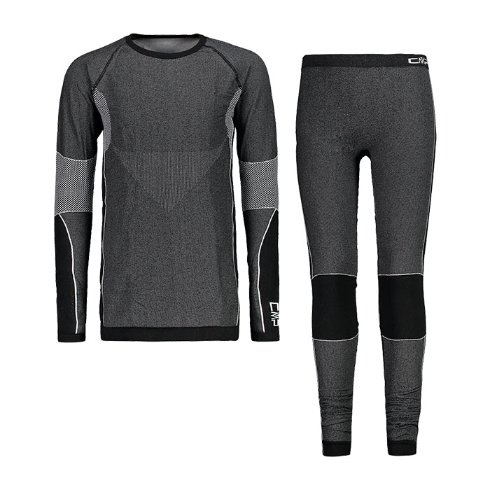 CMP Base Layer Seamless Completo Pantaloni e Maglia Nero Intimo Termico Bambino 8059342603