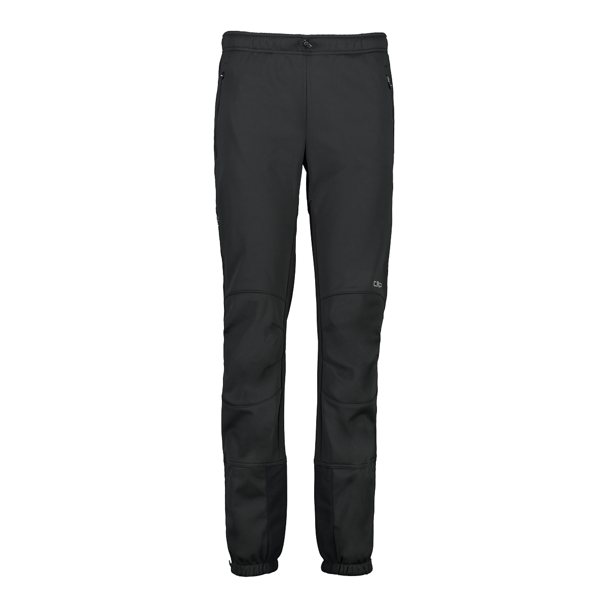 Pantaloni da trekking CMP Softshell Men Pant neri da uomo, ideali per la montagna e climi freddi, con dettagli tecnici visibili.